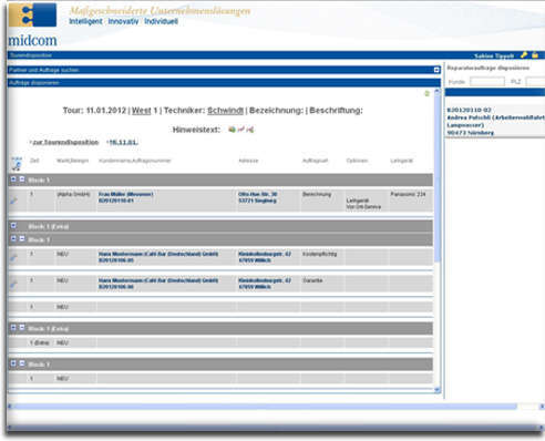 Tourenplanung midcom Screenshot